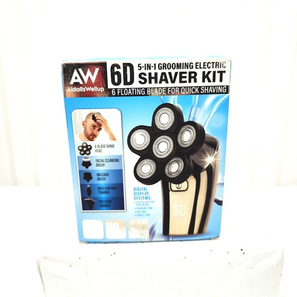 Aidalls Wellup Men's Electric Head Shaver Kit 5 in 1 Grooming 6 Floating Blades.